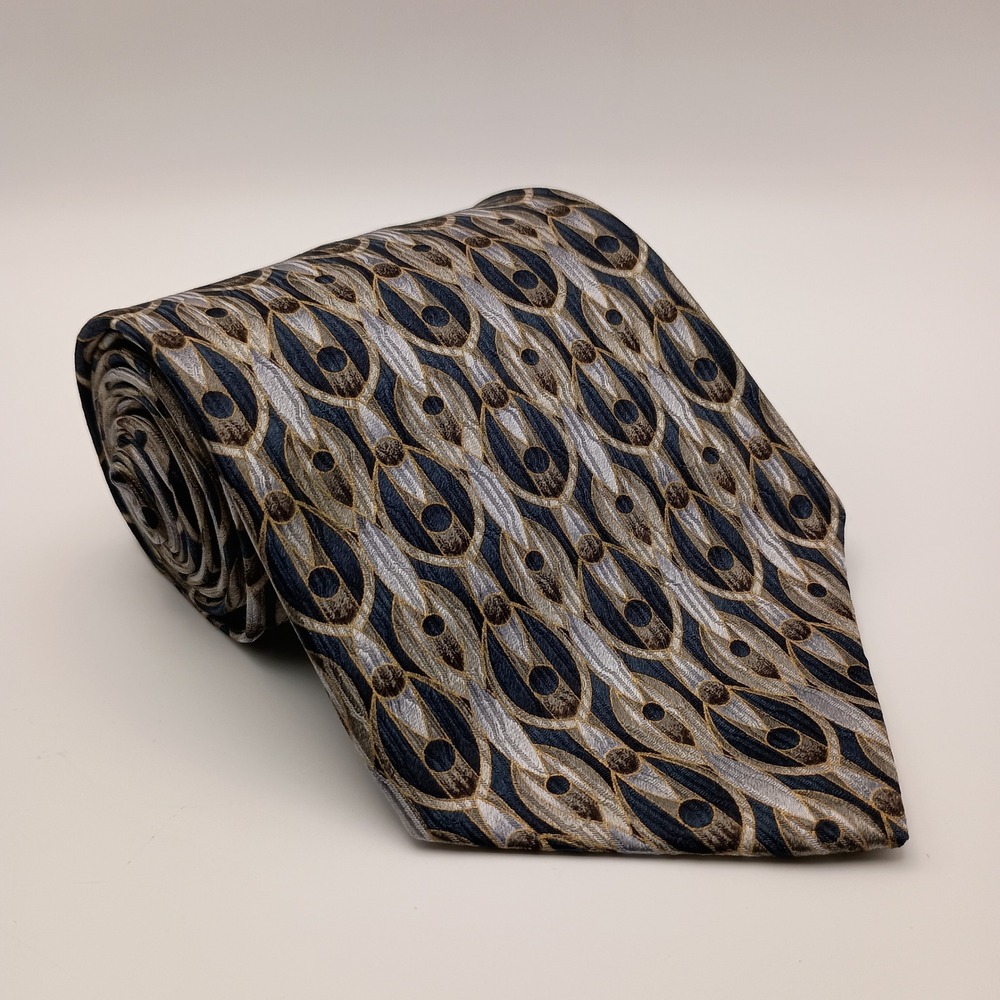 Cape Cod 3.75" Mens Navy Silver Gold Geometric Silk Necktie